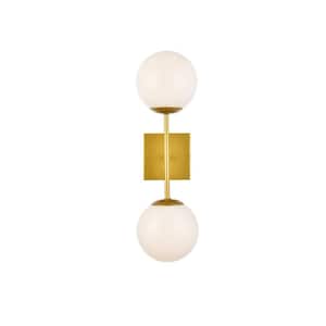 Home Living 5.9 in. 2-Light Brass Vanity Light with Glass Shade