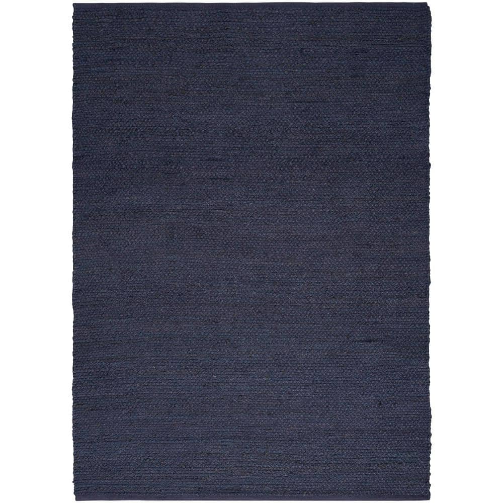 Handmade Navy Blue Natural Jute 4' x 6' Rectangular Rug