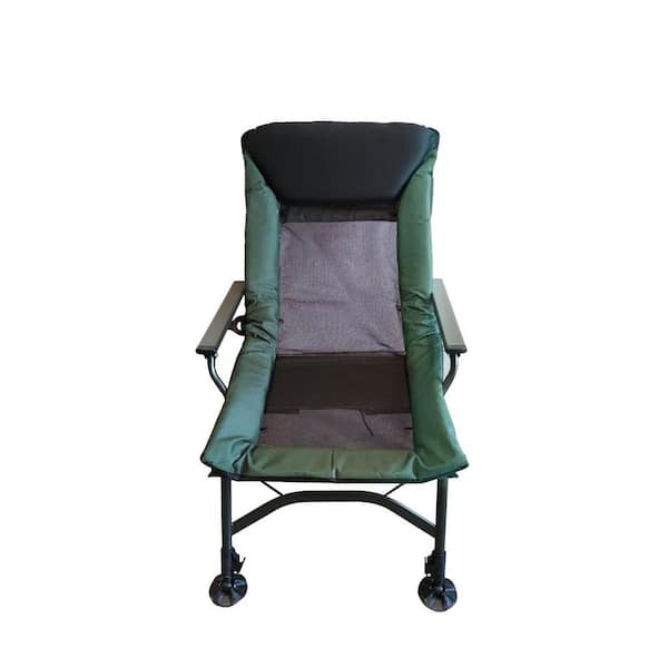 WTVWTV Outdoor Folding LawnChair, Black and Green, Adjustable Backrest, Steel Frame and Oxford Fabric