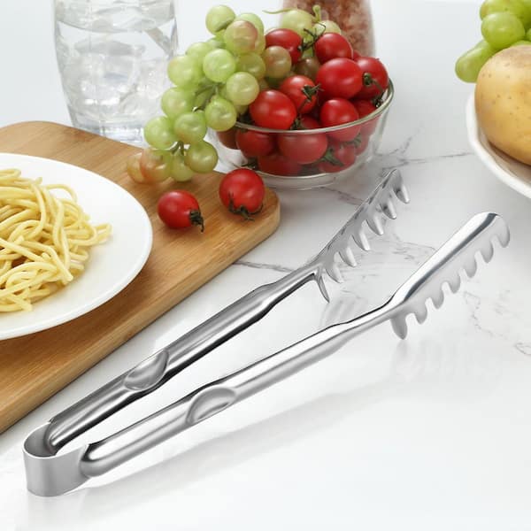 Stainless Steel Spaghetti Spoon and Tong Set with Non-Stick and Ergonomic Design for Kitchen and Spaghetti (2-Pack)