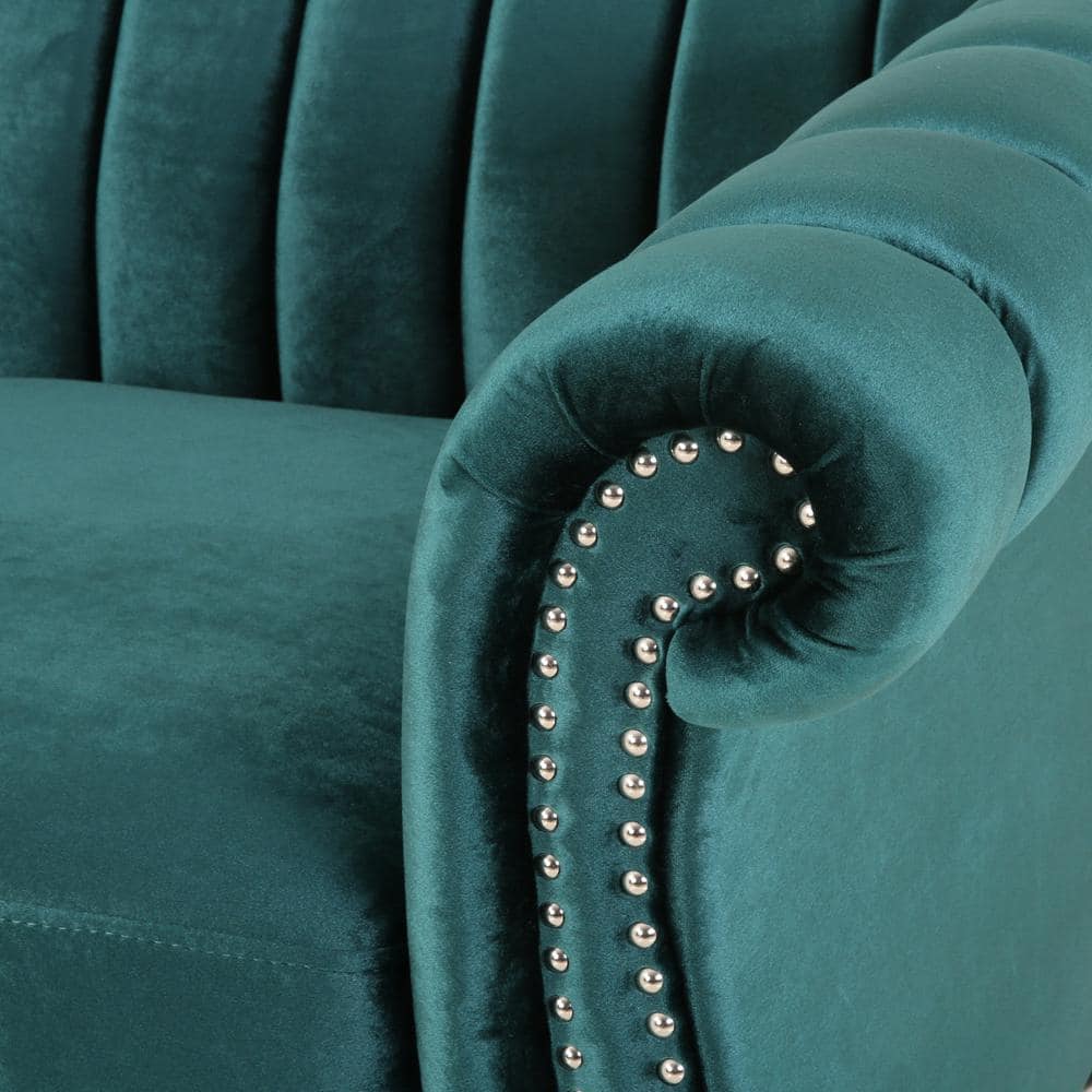 Teal Velvet Chesterfield 3-Seater Sofa with Nailhead Trim