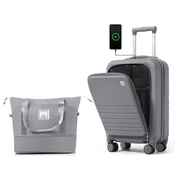 Merax 2-Piece Gray Expandable ABS Plastic Hardshell Luggage Set