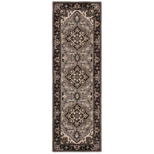 SAFAVIEH Royalty Silver/Charcoal 2 ft. x 7 ft. Floral Border Runner Rug