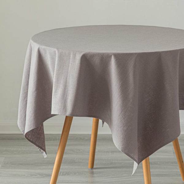 DEERLUX 52 in. x 70 in. Rectangle Grays Solid Color 100% Pure Linen Washable Tablecloth