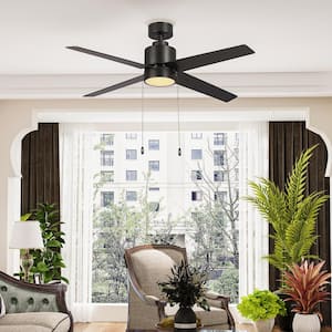 52 in. Integrated LED Indoor Black 4-Leaf Ceiling Fan with Lighting Kit and Reversible