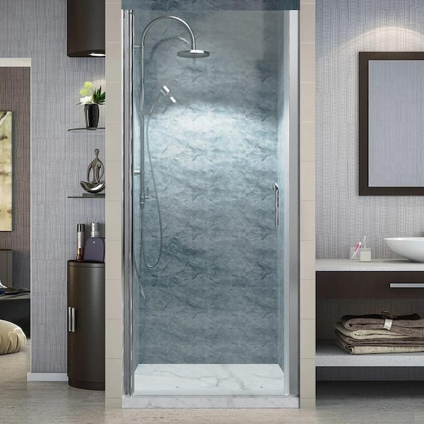 34 in. W x 72 in. H Pivot Frameless Shower Door in Chrome with Clear Glass