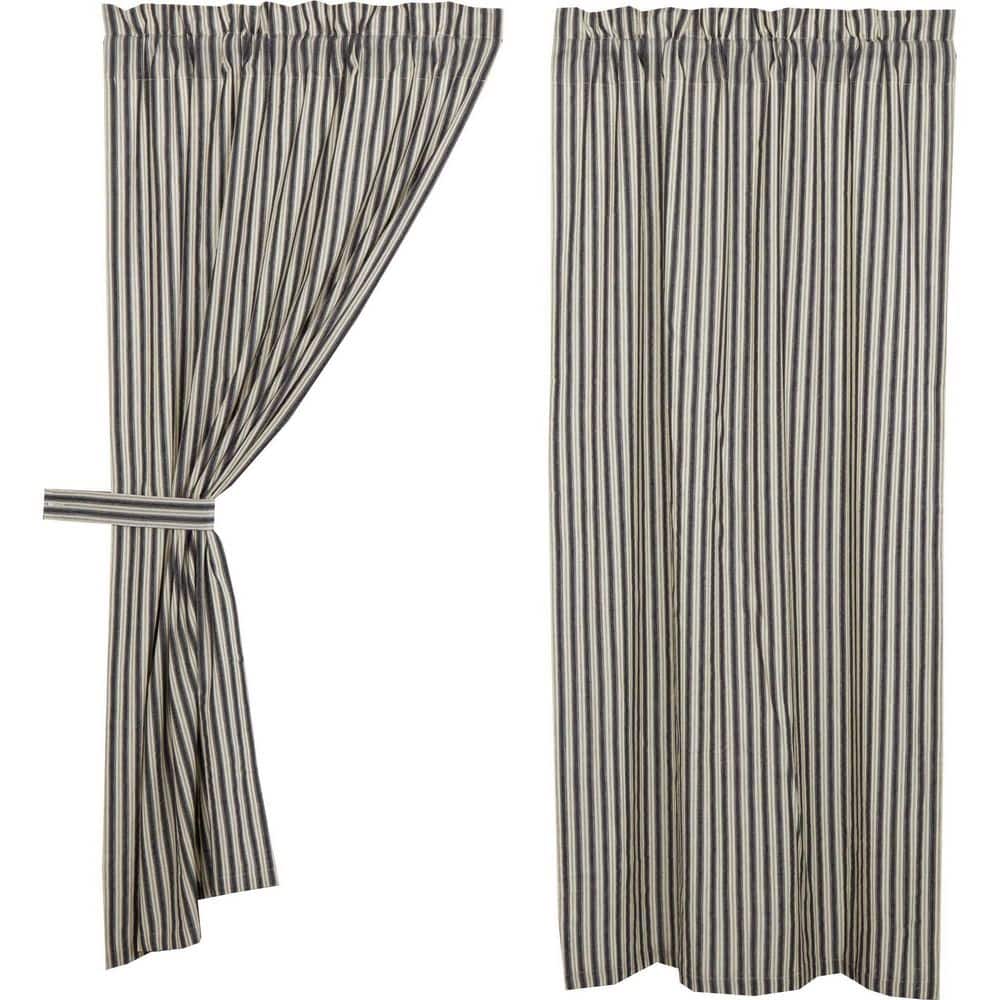 Ashlynn Cotton Gray Ticking Stripe Short Panel Curtains
