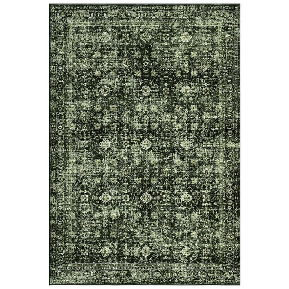 Traditional Floral Rug Low Pile Non Slip Thin Carpet Soft Foldable Indoor Carpet for Bedroom Office Green，5X7ft price history on PriceWatchPro
