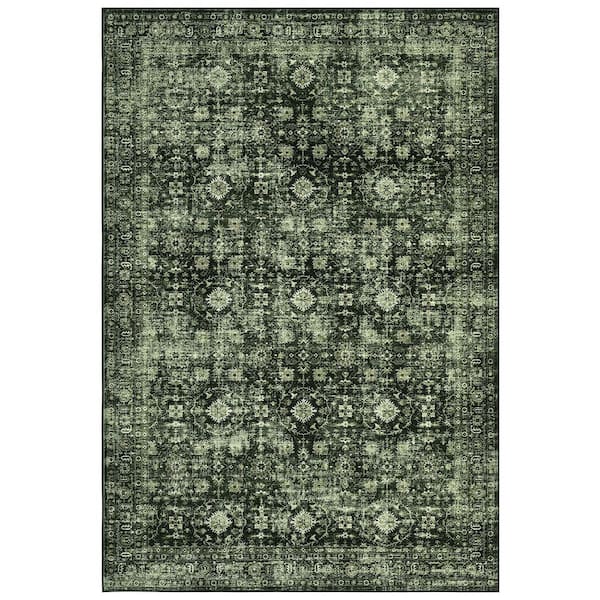 Traditional Floral Rug Low Pile Non Slip Thin Carpet Soft Foldable Indoor Carpet for Bedroom Office Green，10X13ft
