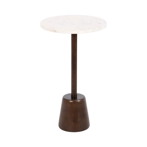 Kate and Laurel Tira 14 in. White/Dark Brown Round Natural Stone End Table