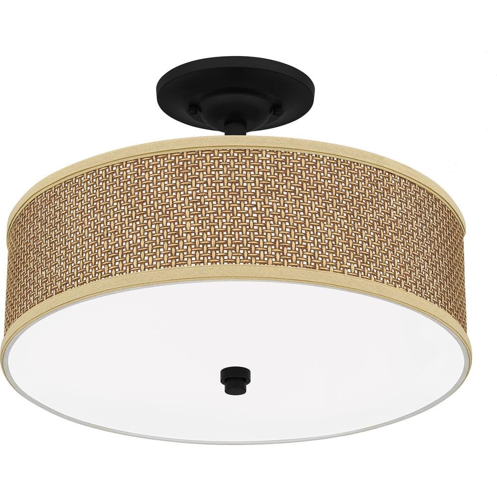 Mystic Black Rattan Drum Semi-Flush Mount Light