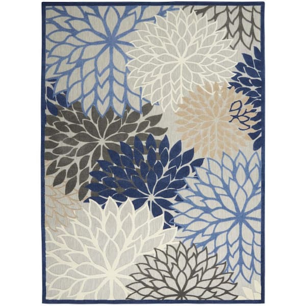 Blue, Ivory 12 ft. x 15 ft. Woven Abstract Polyester Rectangle Indoor/Outdoor Area Rug