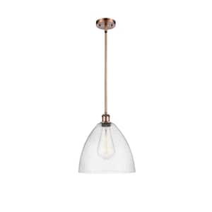 Bristol Glass 60-Watt 1 Light Antique Copper Shaded Mini Pendant Light with Seeded glass Seeded Glass Shade