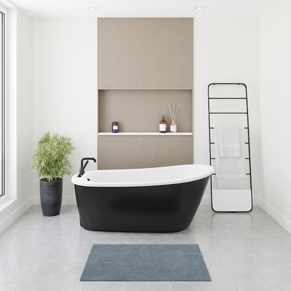 Sax AcryLX 60 in. x 32 in. Freestanding Soaking Bathtub with Reversible Drain in White with Black Skirt