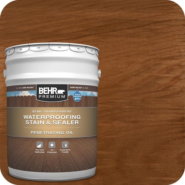 BEHR PREMIUM 5 gal. #RS-06 Dark Walnut Semi-Transparent Penetrating Oil-Based Exterior Waterproofing Wood Stain