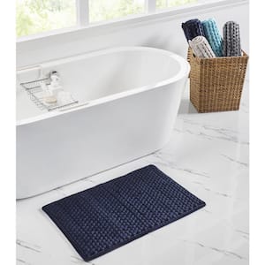 Alma Collection 17 in. x 24 in. Blue 25% Cotton and 75% Polyester Rectangle Bath Rug
