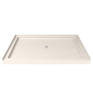 SlimLine 48 in. W x 32 in. D Single Threshold Shower Base in Biscuit with Center Drain Base