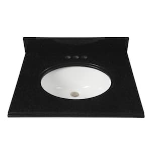 25 in. W x 22 in D Granite White Round Single Sink Vanity Top in Black