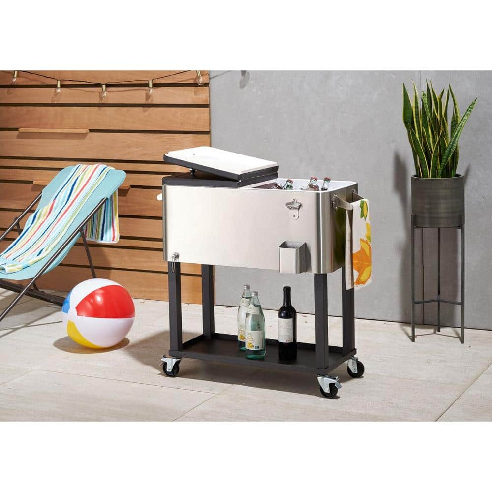 80 Quart White Stainless Steel Cooler with Wheels and Cover