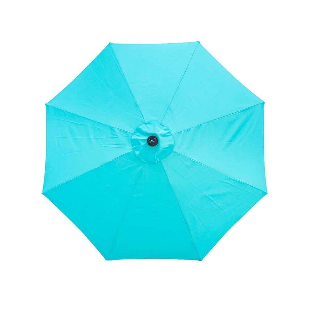 10 ft. Blue Aluminum Market Umbrella with Solar LED Lights