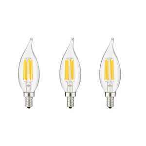 60-Watt Equivalent CA11 Dimmable Clear Filament Flame Tip Candle LED Light Bulb in Daylight, 5000K (3-Pack)