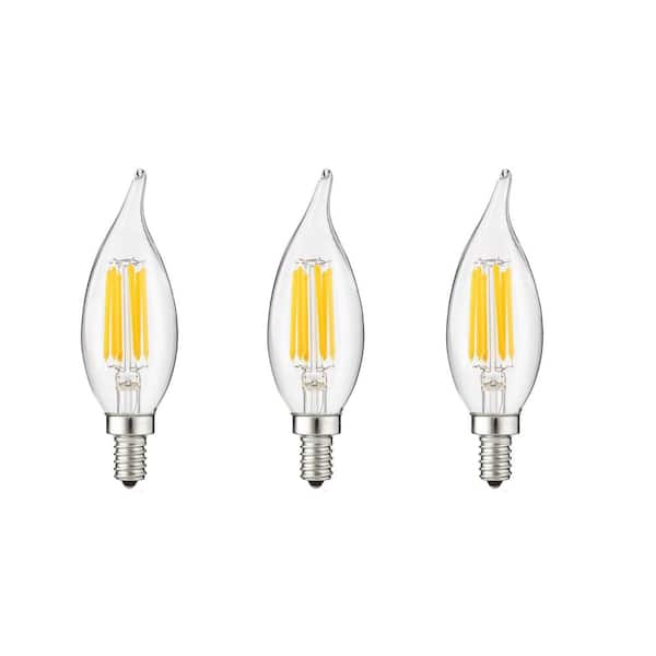 Sunlite 60-Watt Equivalent CA11 Dimmable Clear Filament Flame Tip Candle LED Light Bulb in Daylight, 5000K (3-Pack)
