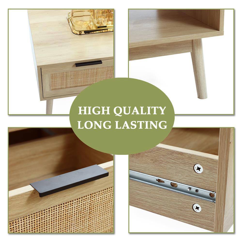 White Oak Finish Rectangular Wood Coffee Table with Storage