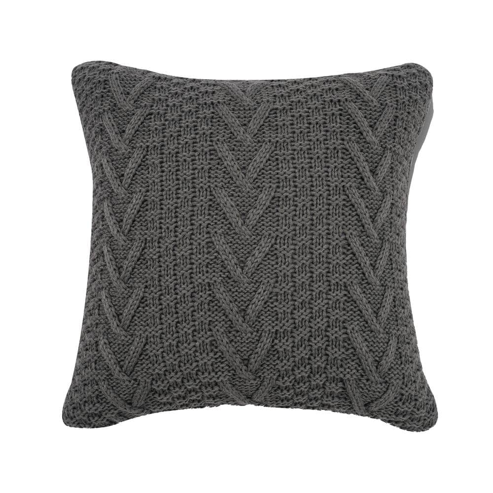 Charcoal Gray Chunky Knit Square Throw Pillow
