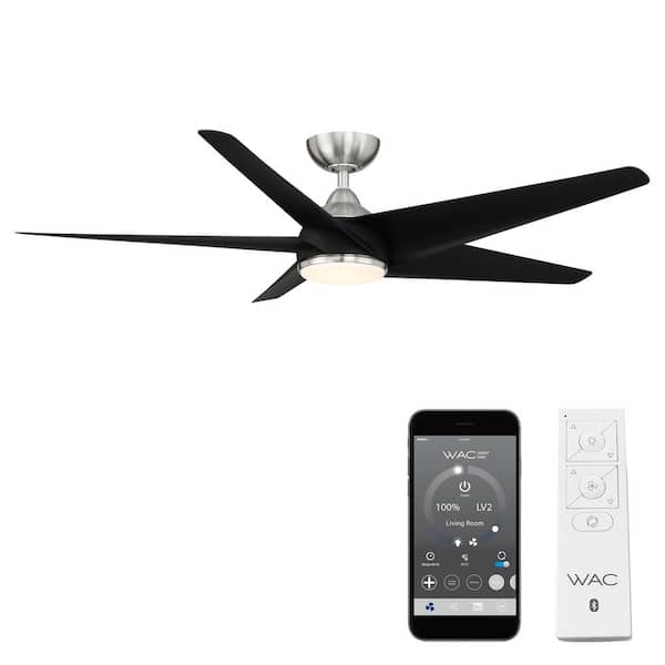WAC Lighting Viper 60 in. Integrated LED Indoor and Outdoor 5-Blade Smart Ceiling Fan Brushed Nickel Black with Remote 3000k