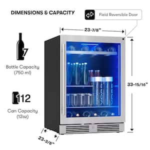 Presrv 24 in. 7-Bottle and 108-Can Single Zone Beverage & Wine Cooler