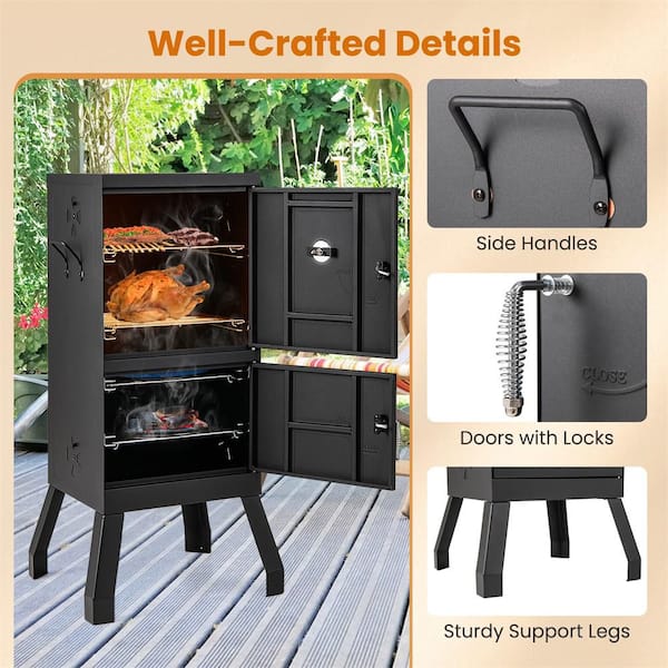 HONEY JOY Outdoor Black Charcoal Smoker, 40 in. Vertical BBQ
