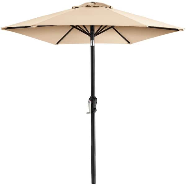Unbranded 10 ft. Steel Market Patio Umbrella in Sand with Push Button Tilt