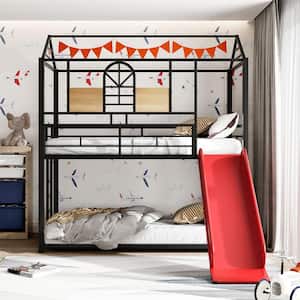 Red Twin Metal Bunk Bed, Metal Housebed With Slide