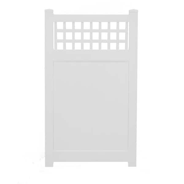 Weatherables Gideon 3.5 ft. W x 8 ft. H White Vinyl Square Lattice Top Privacy Single Fence Gate Kit