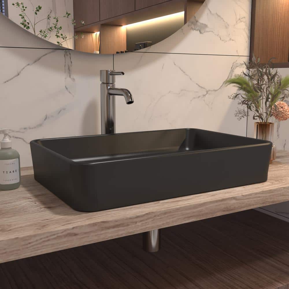 Matte Black Rectangular Ceramic Bathroom Vessel Sink
