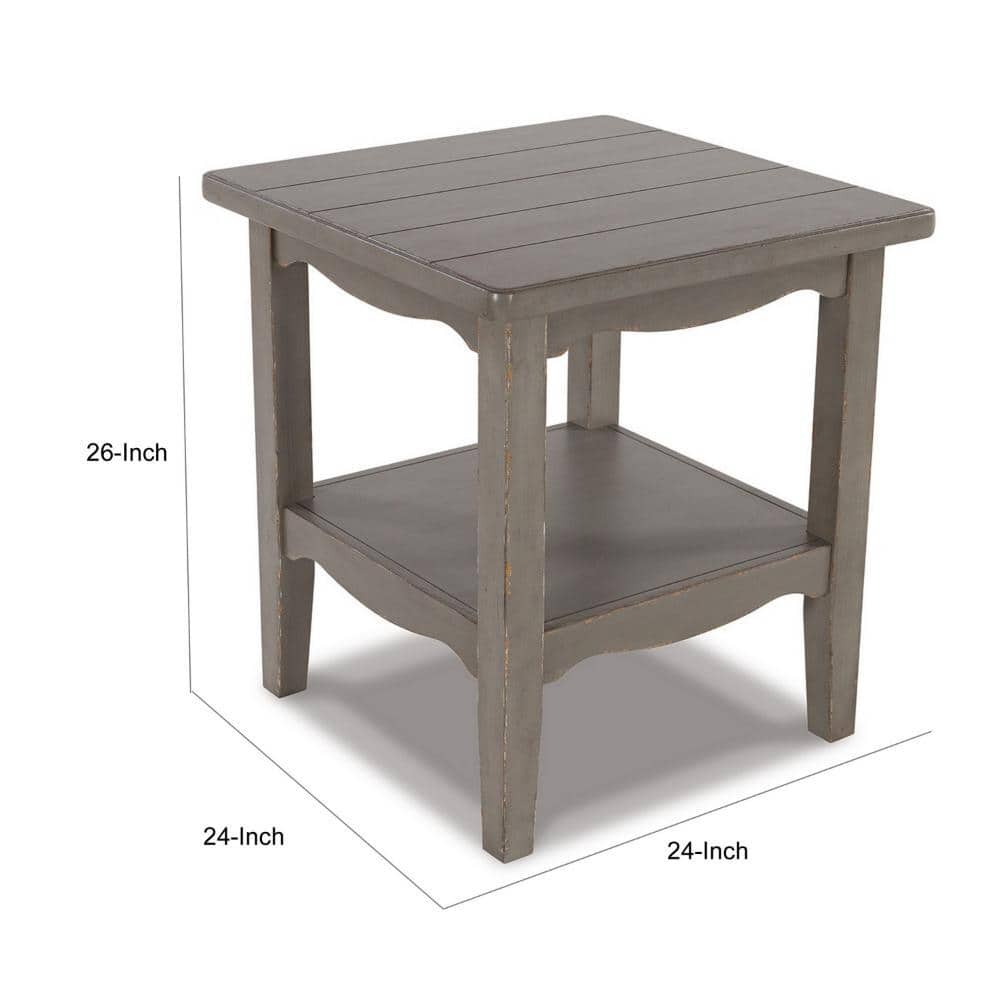 Antique Gray Traditional Square End Table with Storage Shelf