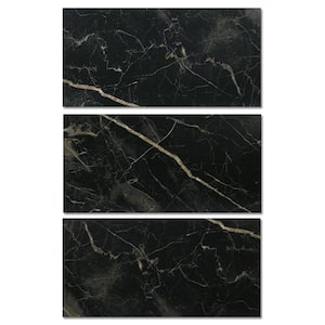 Black Marble 6 MIL x 12 in. W x 24 in. L Vinyl Peel and Stick Flooring Tile, Water Resistant (60 sq. ft./box)