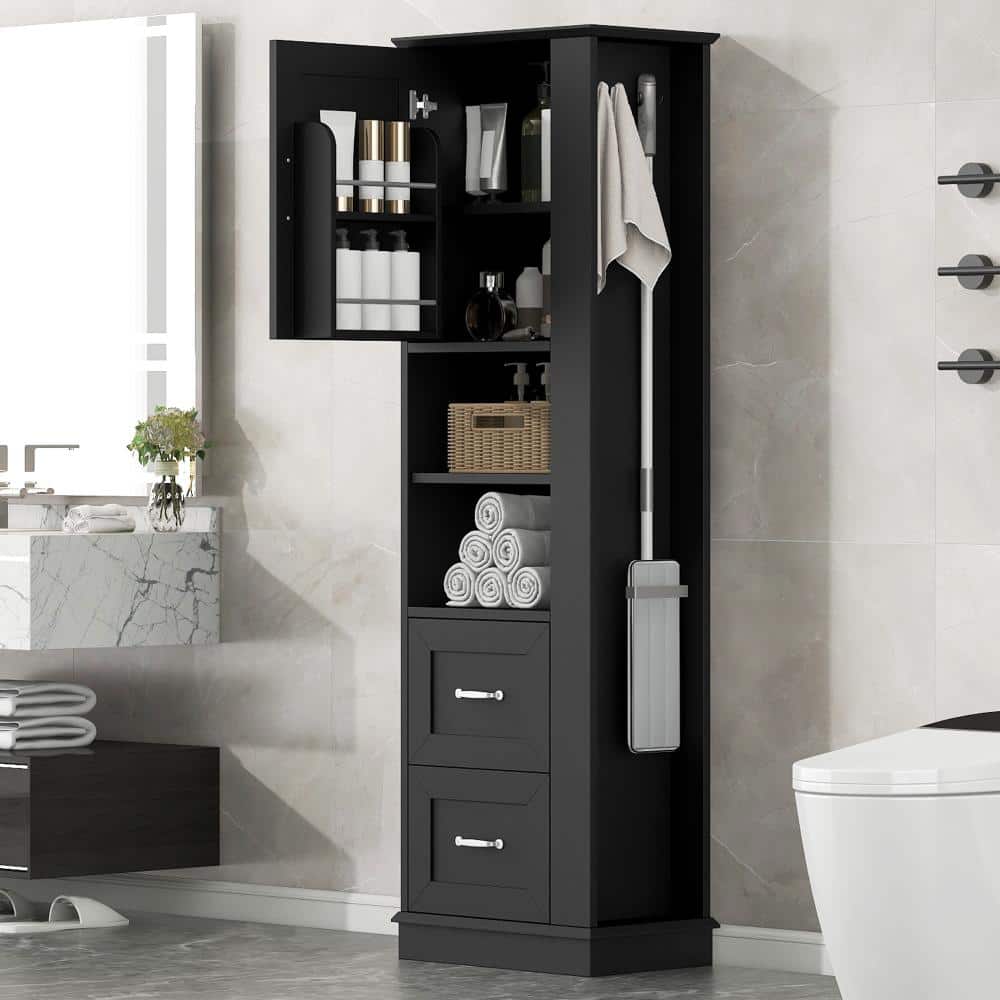 20.9 in. W x 13.8 in. D x 67.8 in. H Black Linen Cabinet with Hook and Adjustable Shelves price history on PriceWatchPro