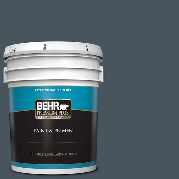 BEHR PREMIUM PLUS 5 gal. #BNC-40 Moody Black Satin Enamel Exterior Paint & Primer