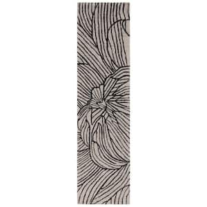 Metro Black/Ivory 2 ft. x 9 ft. Floral Runner Rug