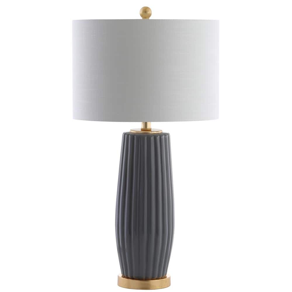 Roman 28.5" White Ceramic LED Table Lamp with Linen Shade