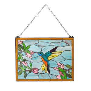 Stained Glass Hummingbird Art Panel with Metal Frame and Chain