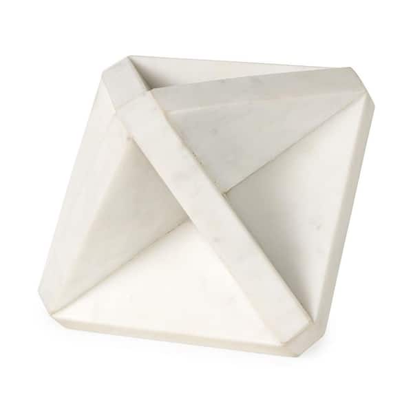 HomeRoots 9 in. White Marble Geometric Square Sculpture