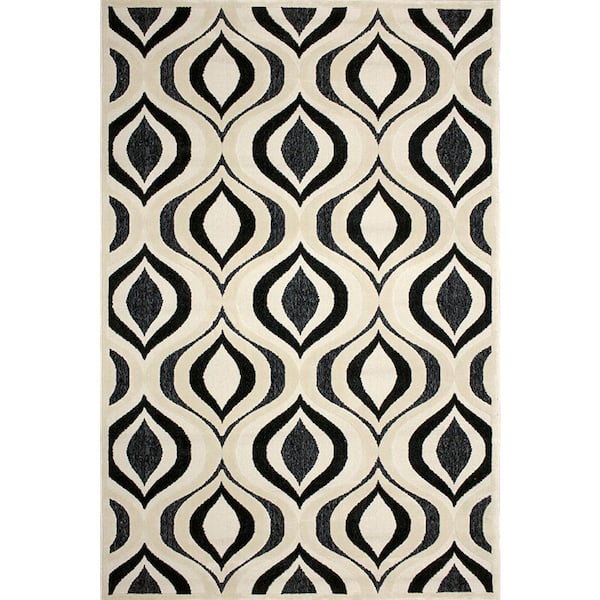Carpet Art Deco Landmark Eyes Linen/Grey 5 ft. x 7 ft. Area Rug