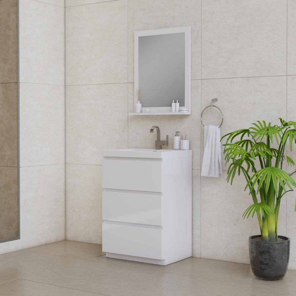 Sleek White 24" Freestanding MDF Bathroom Vanity with Integral Sink