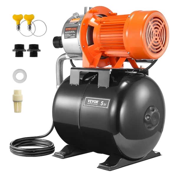 VEVOR 1.6HP Shallow Well Pump with Pressure Tank 1320 GPH Automatic Irrigation Water Booster Pump for Home Garden Lawn