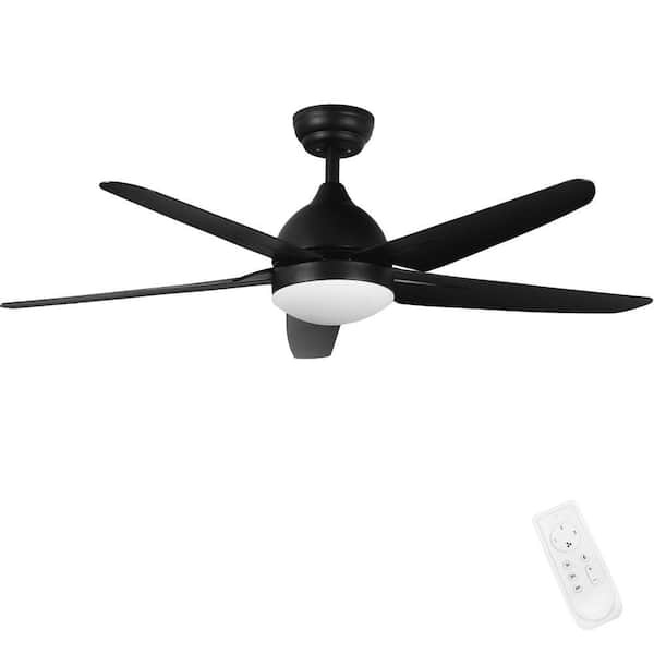 52 in. Integrated LED Indoor Black Windmill Ceiling Fan with AC Motor, Remote Control and Mounting Type is Downrod Mount