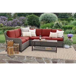 Mitchell 5-Piece Wicker Outdoor Sectional Seating Set with Red Polyester Cushions