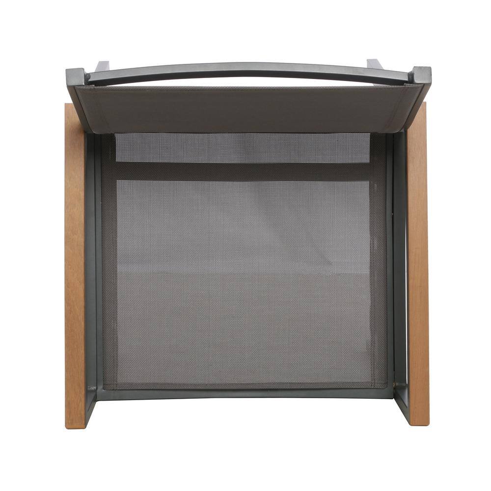 Gray and Natural Brown Aluminum Outdoor Dining Chairs with Faux Wood Accents, Set of 4