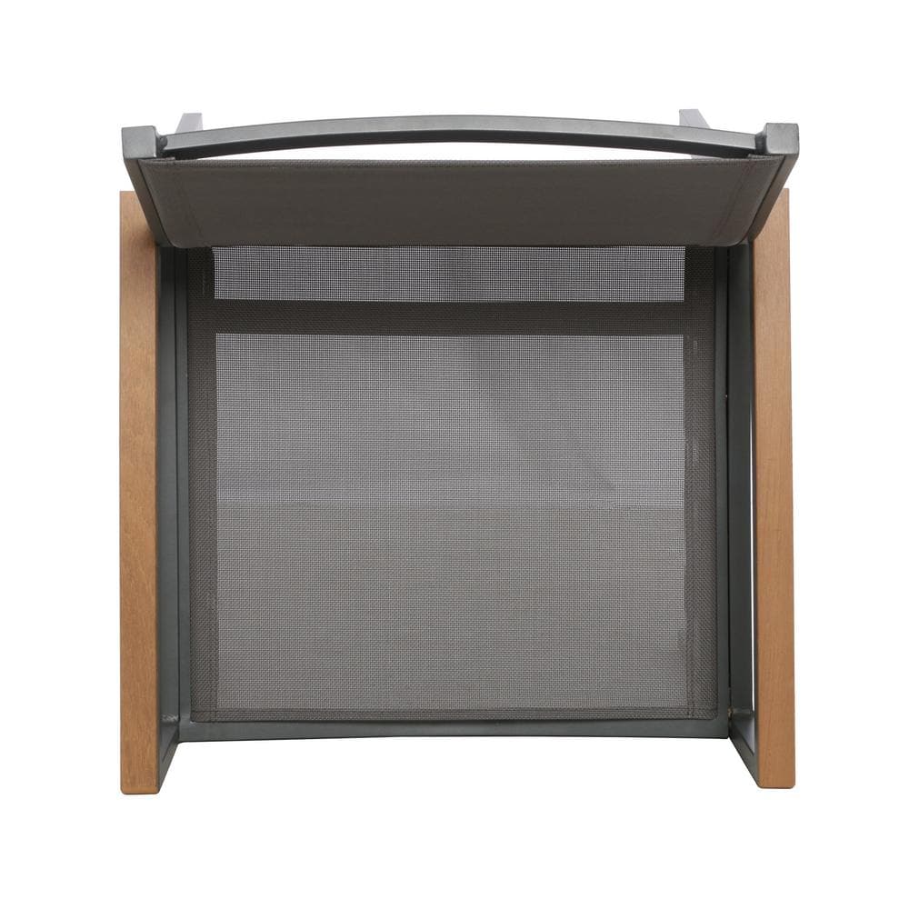 Gray and Natural Brown Aluminum Outdoor Dining Chairs with Faux Wood Accents, Set of 4